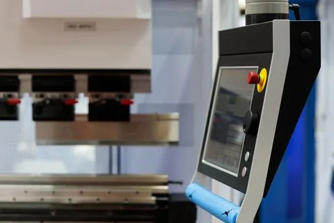 Touch screen control panel of press brake machine Stock Photos