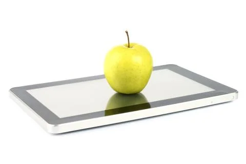 Touch screen device with apple Stock Photos