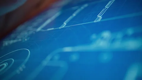 Touch screen display device with information about technical specifications d Stock Footage 168773350