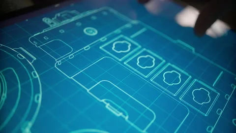 Touch screen display device with information about technical specifications d 스톡 동영상 168784236