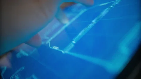 Touch screen display device with information about technical specifications d Stock Footage 168784943
