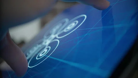 Touch screen display device with information about technical specifications d Video stock 168785569