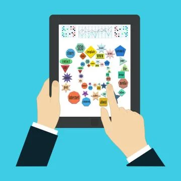 Touch screen finger - creative vector illustration in flat style. Human hand of Stock Illustration