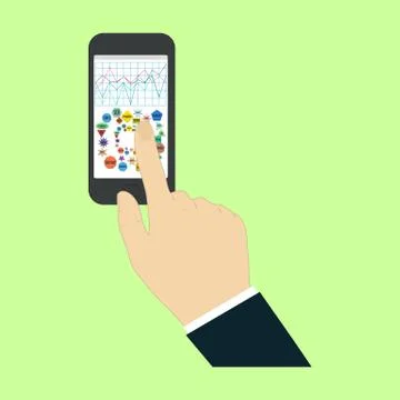 Touch screen finger - creative vector illustration in flat style. Human hand of イラスト素材