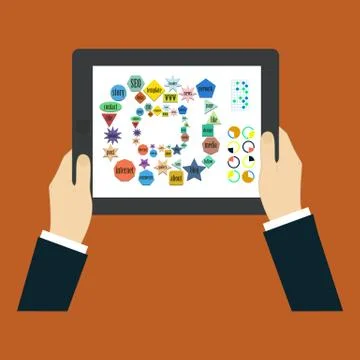 Touch screen finger - creative vector illustration in flat style. Human hand of Ilustración de archivo