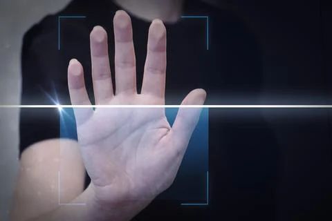 Touch screen, fingerprint scanner, biometric identity Stock Photos