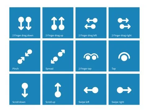 Touch screen gestures icons on blue background Stock Illustration