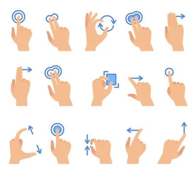 Touch screen hand gestures. Touching screen devices communication, drag using Stockillustratie