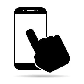 Touch screen with hand with shadow - finger, cursor flat technology push, ico Stock Illustration