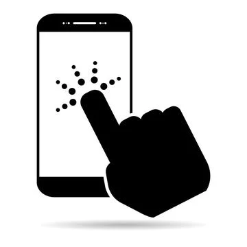 Touch screen with hand with shadow - finger, cursor flat technology push, ico Illustrazione stock