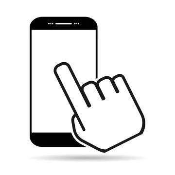 Touch screen with hand with shadow - finger, cursor flat technology push, ico Stock Illustration