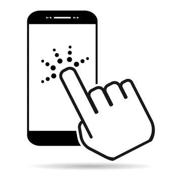 Touch screen with hand with shadow - finger, cursor flat technology push, ico Stock Illustration