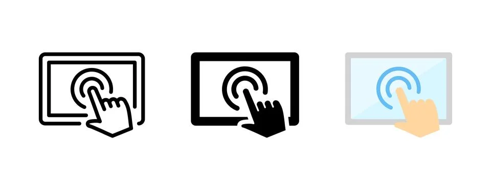 Touch screen icon. Hand pointer gesture. Display finger click, press or tap.. Stockillustratie