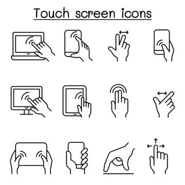 Touch screen icon set in thin line style Stock Illustration