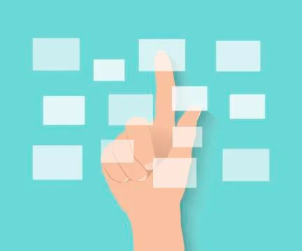 Touch screen interface with hand, flat vector illustration Stock Illustration