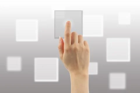 Touch screen interface with hand Stock Photos