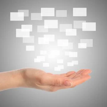 Touch screen interface with hand Foto stock