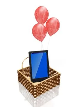 Touch Screen Mobile in Basket and Balloons Stock Illustration