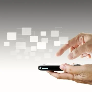 Touch screen mobile phone and pointing hand Stock Illustration