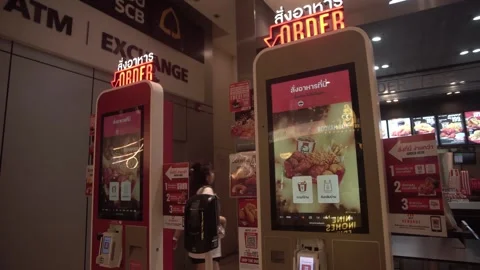 Touch screen ordering system at KFC Digital Lifestyle Stock Footage 333054370