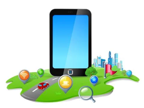 Touch screen phone gps navigation concept.  map abstract 3d land. vector. Stock Illustration