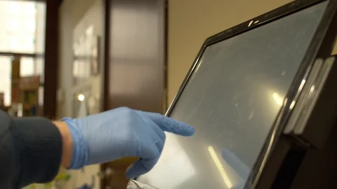 Touch screen of self checkout Stock Footage 128564449