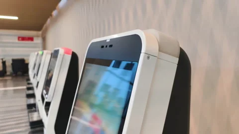 Touch screen of Smart Airport Interface is fast. Using Smart Airport Interface Stock Footage 325771994