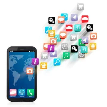 Touch screen smartphone modern touch screen smartphone with flying applica... 库存照片