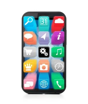 Touch screen smartphone modern touch screen smartphone with flying applica... 库存照片
