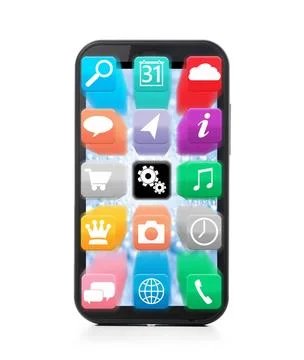 Touch screen smartphone modern touch screen smartphone with flying applica... 库存照片