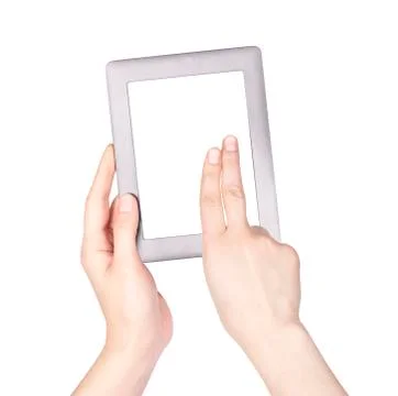 Touch screen tablet computer with hand Stock Photos