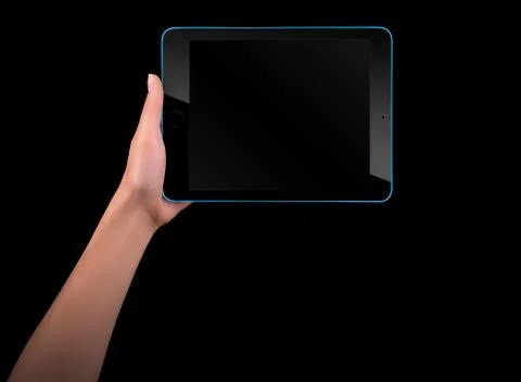 Touch screen tablet computer with hand Foto stock