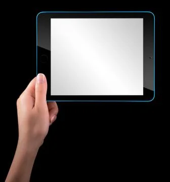 Touch screen tablet computer with hand Stock Photos