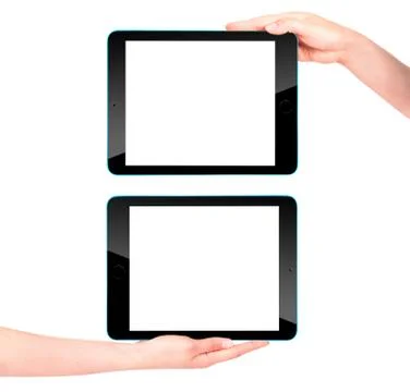 Touch screen tablet computer with hand Stock Photos
