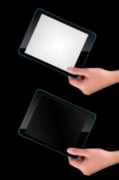 Touch screen tablet computer with hand Stock Photos