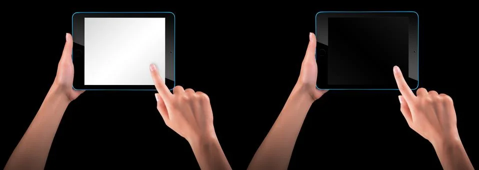 Touch screen tablet computer with hand Stock Photos