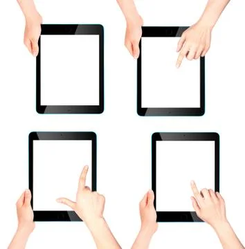 Touch screen tablet computer with hand Stock Photos