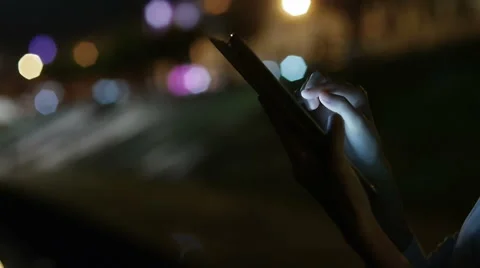 Touch Screen On Tablet In Night City Stock Footage 62854561