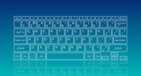 Touch screen virtual keyboard, glowing keys and reflection on blue background イラスト素材