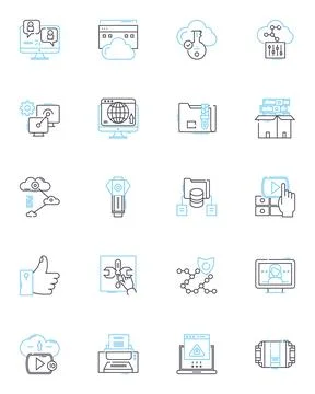 Touch screens linear icons set. Interactivity, Sensitivity, Gestures, Navigation Stock Illustration