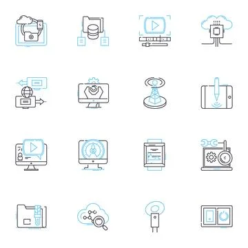 Touch screens linear icons set. Interactivity, Sensitivity, Gestures, Navigation Stock Illustration