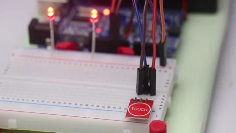 Touch sensor module connected to breadboard Stock Footage 321893193