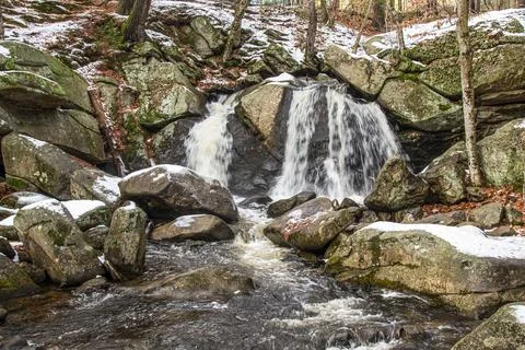 Touch of snow at trap falls  in willard brook state park Stock Photos