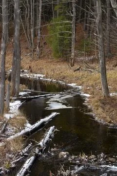 Touch of snow at the waters edge Foto stock