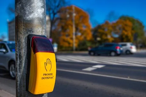 Touch switch for turning on lights at a pedestrian crossing Foto stock