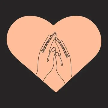 Touch of two hands in one line art style Stock Illustration