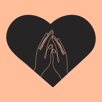 Touch of two hands in one line art style Stock Illustration