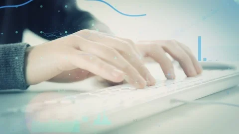 Touch Typing On Computer Keyboard While Graphs And Figures Fly Around 스톡 동영상 109153912