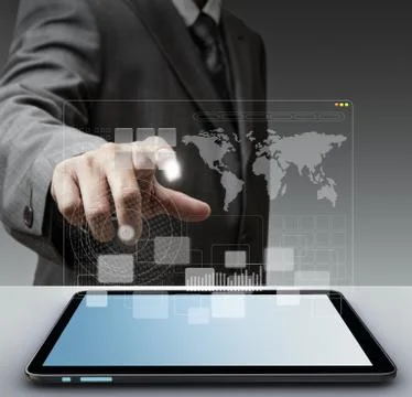 Touch virtual screen computer interface as concep Stock Illustration