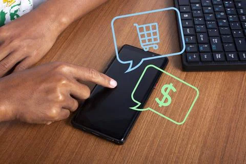 Touching the cellphone screen Foto stock